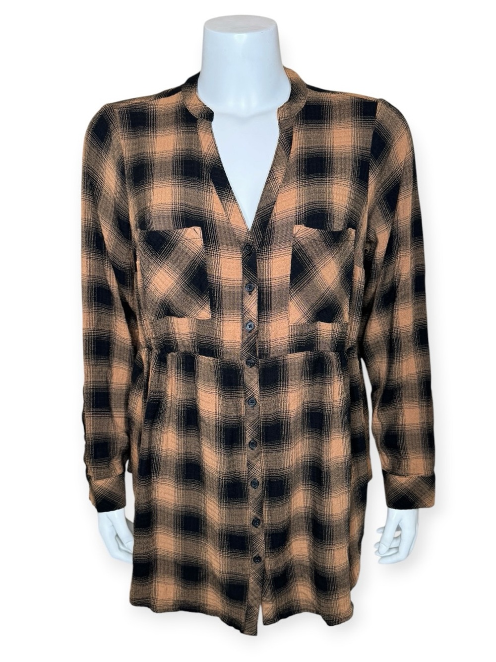 Torrid Emma Babydoll Buffalo Check Top Tunic 00 Brown Black Plaid